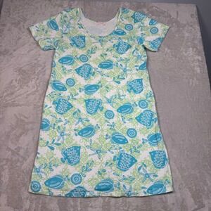 Fresh Produce Women's Small Dress Blue‎ Green Fish Starfish Made in USA Pockets